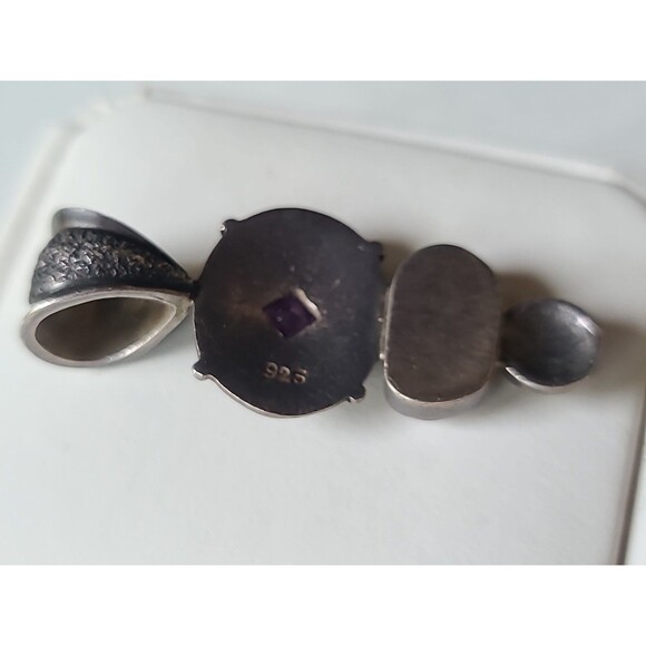 925 Sterling Silver Amethyst Pearl Pendant Vintage - Picture 9 of 10